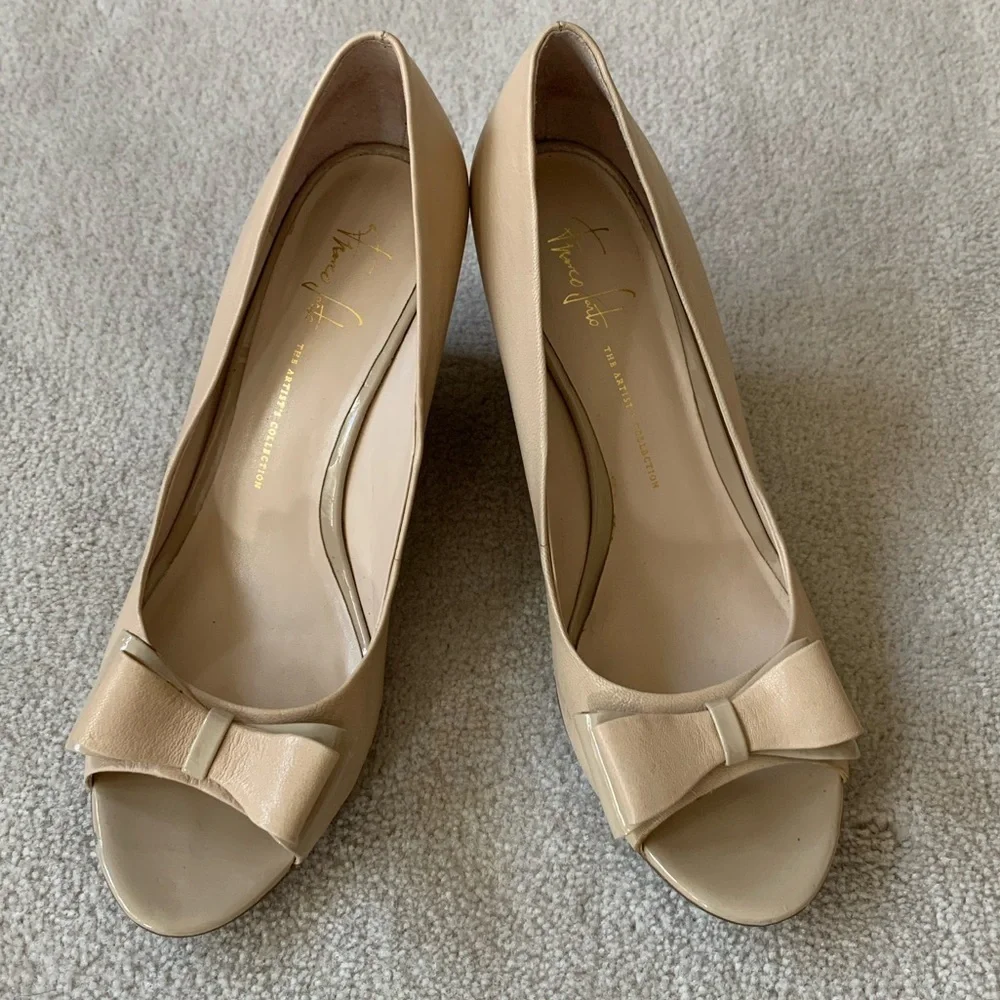 FRANCO SARTO bow peep toes wedges, the artist's collection, A-Hetty Cream 9.5